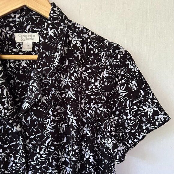 Christopher & Banks Maxi Dress Womens 10 Black White Floral Button Front Y2K - Picture 4 of 10